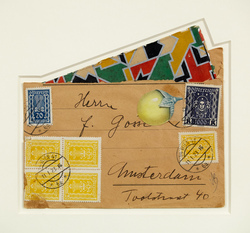 A letter half removed from an envelope addressed to a resident of Amsterdam.